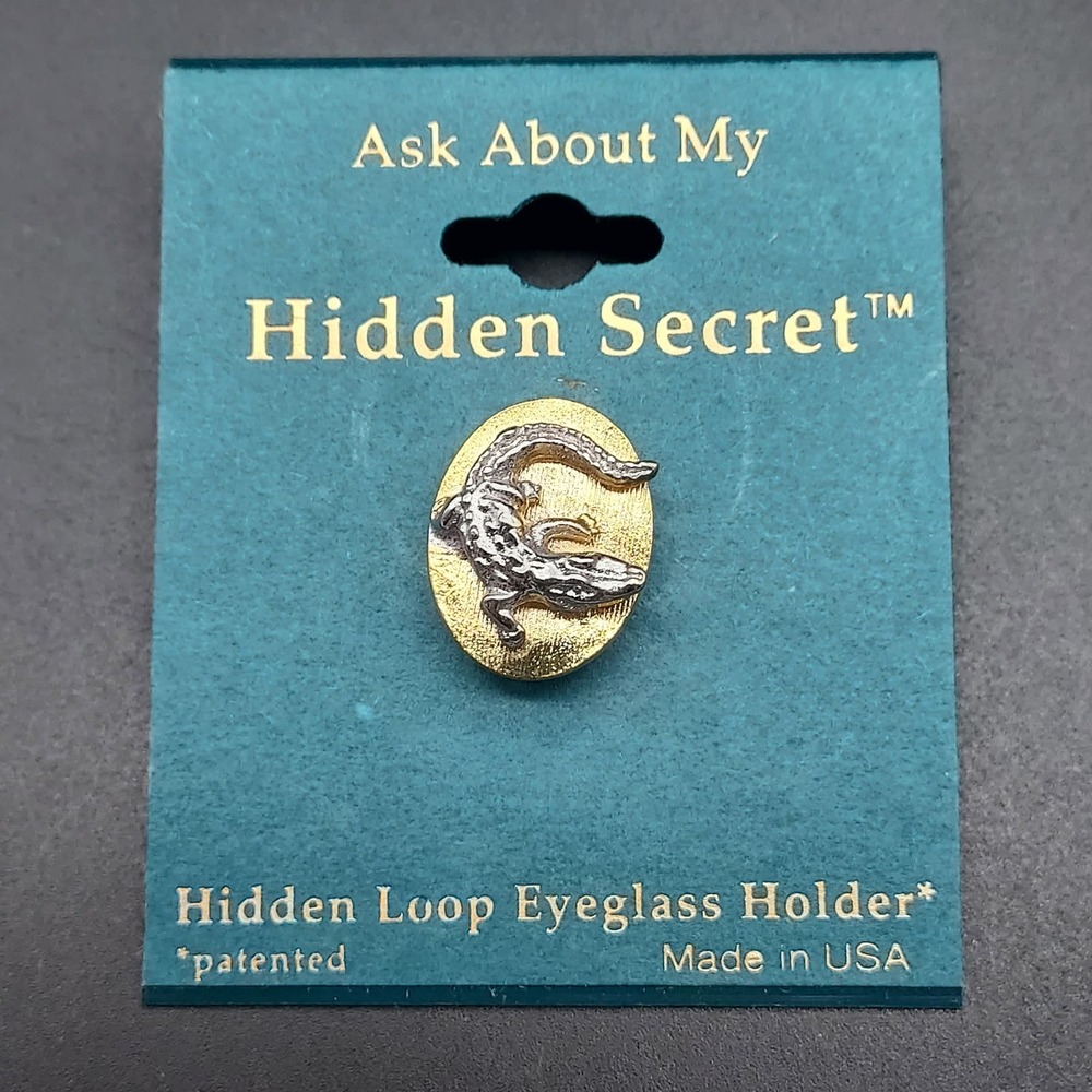 Reptile Alligator Lizard Pin Gold Tone Eye Glass/ID Holder Esther Fuhrman NOS